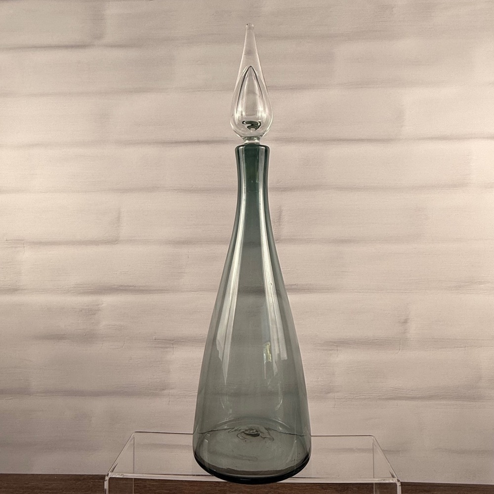 Blenko 920M Decanter Charcoal Glass Clear Flame Stopper MCM